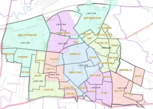 מפת אזורי פינוי גזם וגרוטאות בפתח תקווה לפי ימי השבוע.