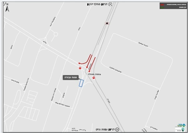 מפת הסדרי תנועה חלופיים עקב חסימת ציר ירקונים בצומת סגולה פתח תקווה